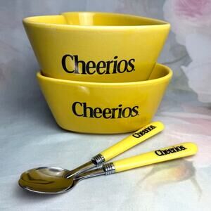 Vintage 2003 Cheerios Yellow Heart Shaped Bowls & Matching Spoons Set Of Two